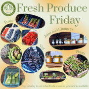 Poster for Produce Friday, displaying a range of chutneys, plants and vegetables